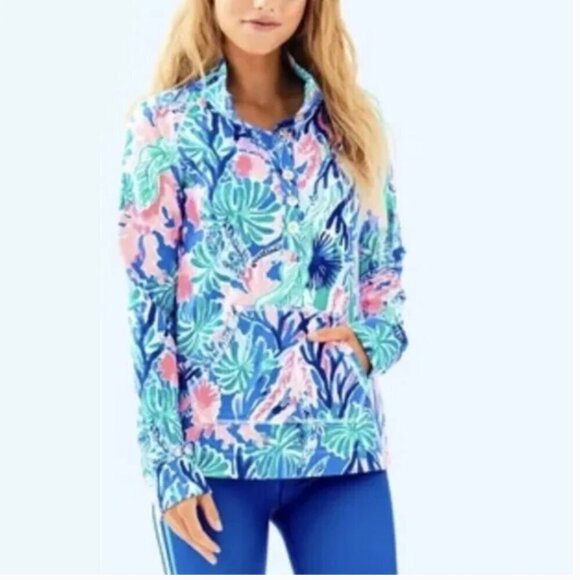 Lilly Pulitzer Popover 1/2 Zip Pullover pink blue white sweatshirt xxs - Picture 6 of 6